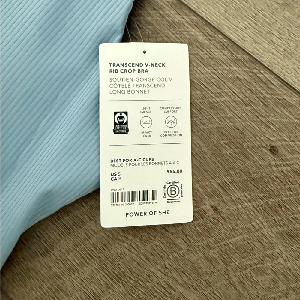 NWT Athleta Transcend V Neck Rib Crop Sports Bra A-C Small Heron Blue - Picture 11 of 11